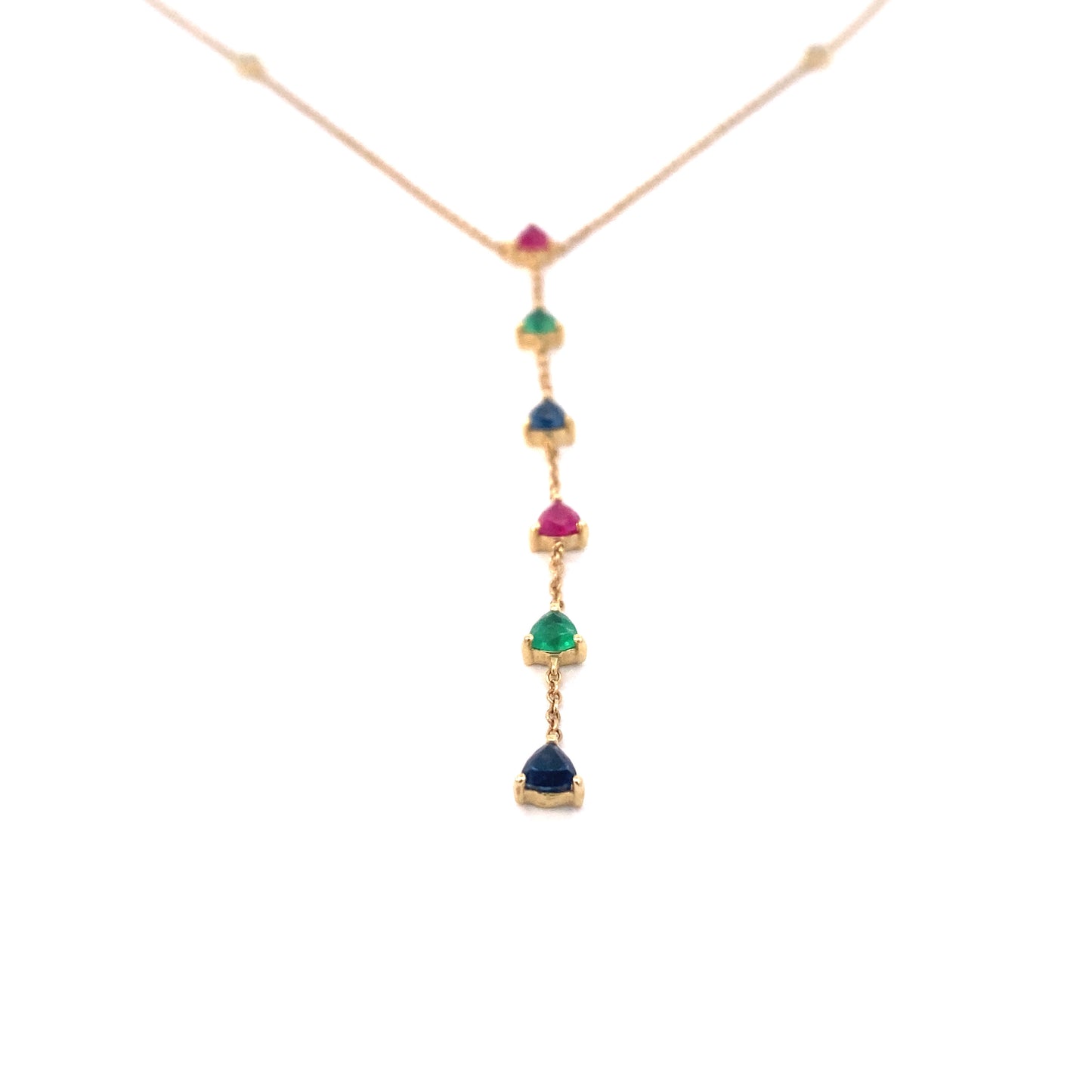 Dainty 14K Gold Lariat Diamond and Color Stone Necklace