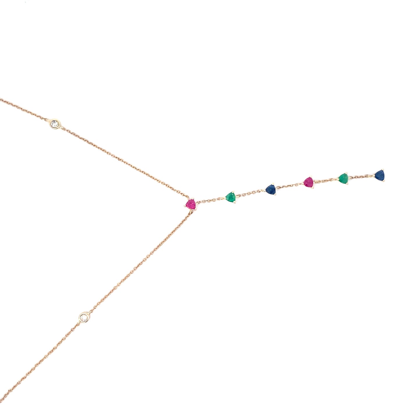 Dainty 14K Gold Lariat Diamond and Color Stone Necklace