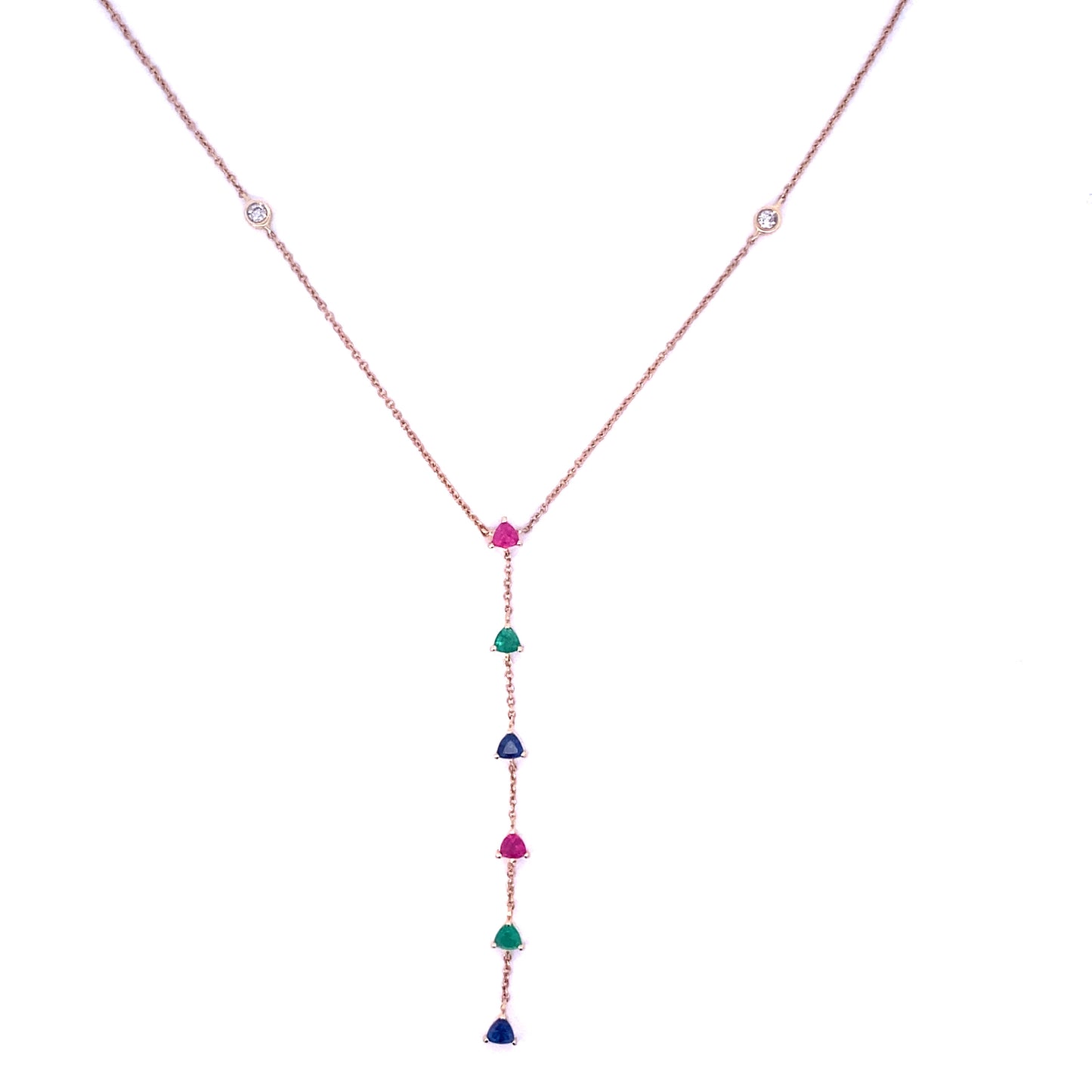 Dainty 14K Gold Lariat Diamond and Color Stone Necklace