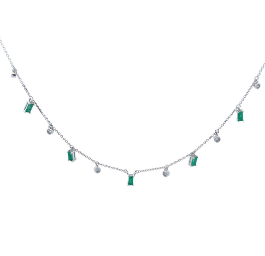 14K Gold Necklace With Dangling Diamonds and Emeralds
