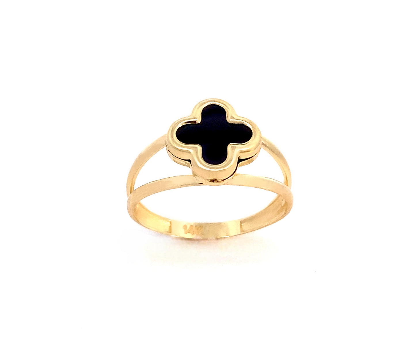14K Solid Yellow Gold Clover Ring, trendy gold ring, solid yellow gold ring, white clover ring, black clover ring, trendy gold ring, gift, mother’s day gift., valentine’s day gift, birthday gift, anniversary gift.