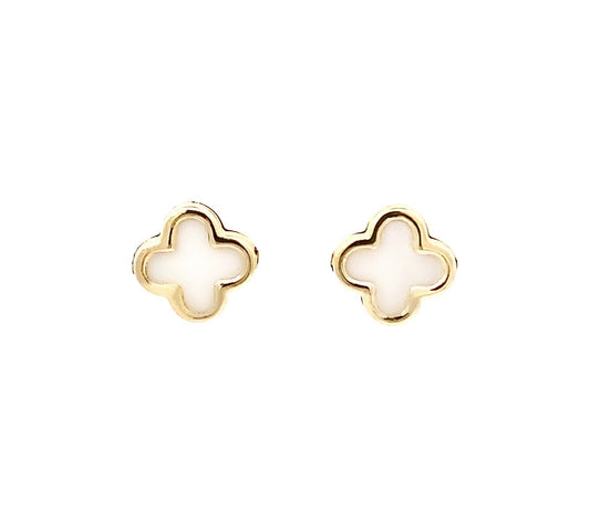 14K Solid Yellow Gold Clover Earrings, trendy clover earrings, white clover earrings, black clover earrings, trendy 14k clover earrings, birthday gift, Valentin’s day gift. Mother’s day gift. 