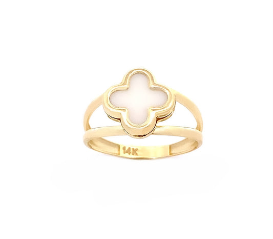 14K Solid Yellow Gold Clover Ring, trendy gold ring, solid yellow gold ring, white clover ring, black clover ring, trendy gold ring, gift, mother’s day gift., valentine’s day gift, birthday gift, anniversary gift. 