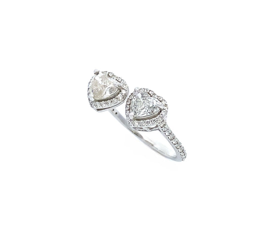 18K White Gold Double Heart Diamond Open Ring, trendy 18k solid white gold natural diamond heart ring, Valentine’s Day gift, heart shape diamond, heart ring, trendy diamond ring, open ring, two stone diamond ring. 