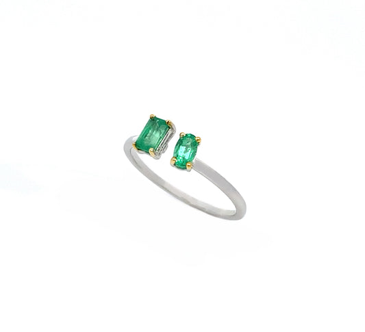 18K White Gold Mix Emerald Shape Open Ring, cute emerald ring, trendy multi shape emerald ring, green emerald ring, natural emerald ring. 