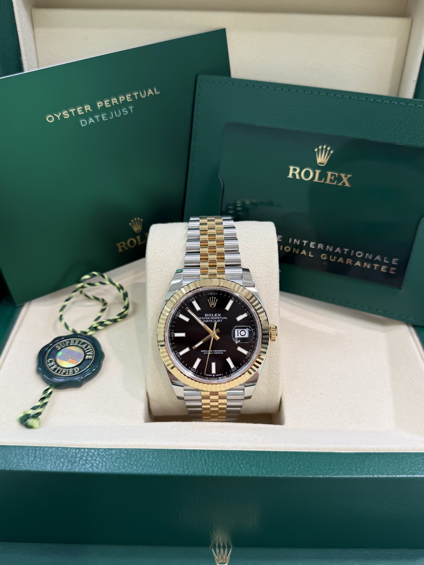 Rolex 41mm Date-Just in Two Tone Yellow Gold Jubilee Band and Black Index Dial New, 126333, classy men watch, Rolex lover. 