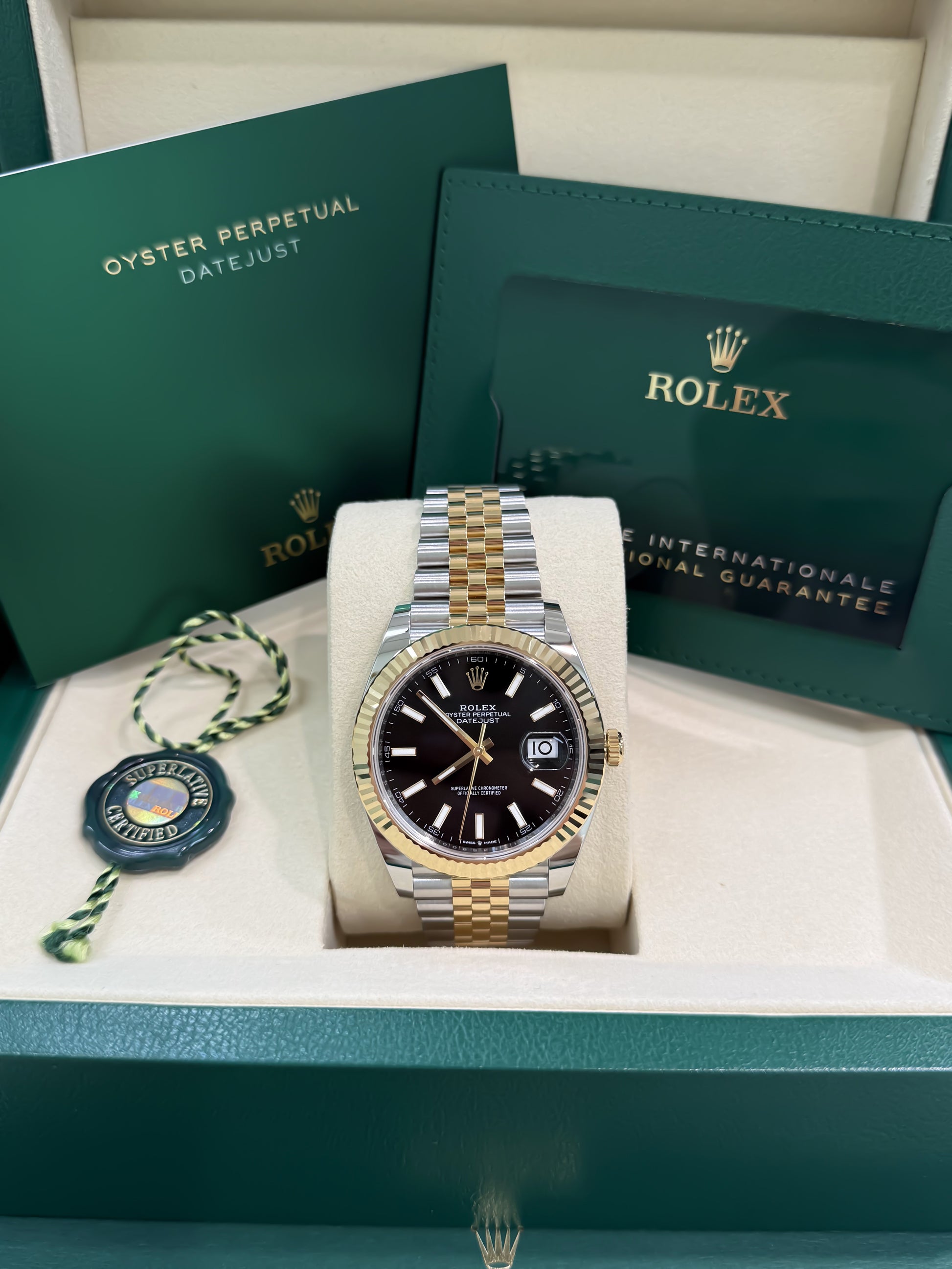 Rolex 41mm Date-Just in Two Tone Yellow Gold Jubilee Band and Black Index Dial New, 126333, classy men watch, Rolex lover. 