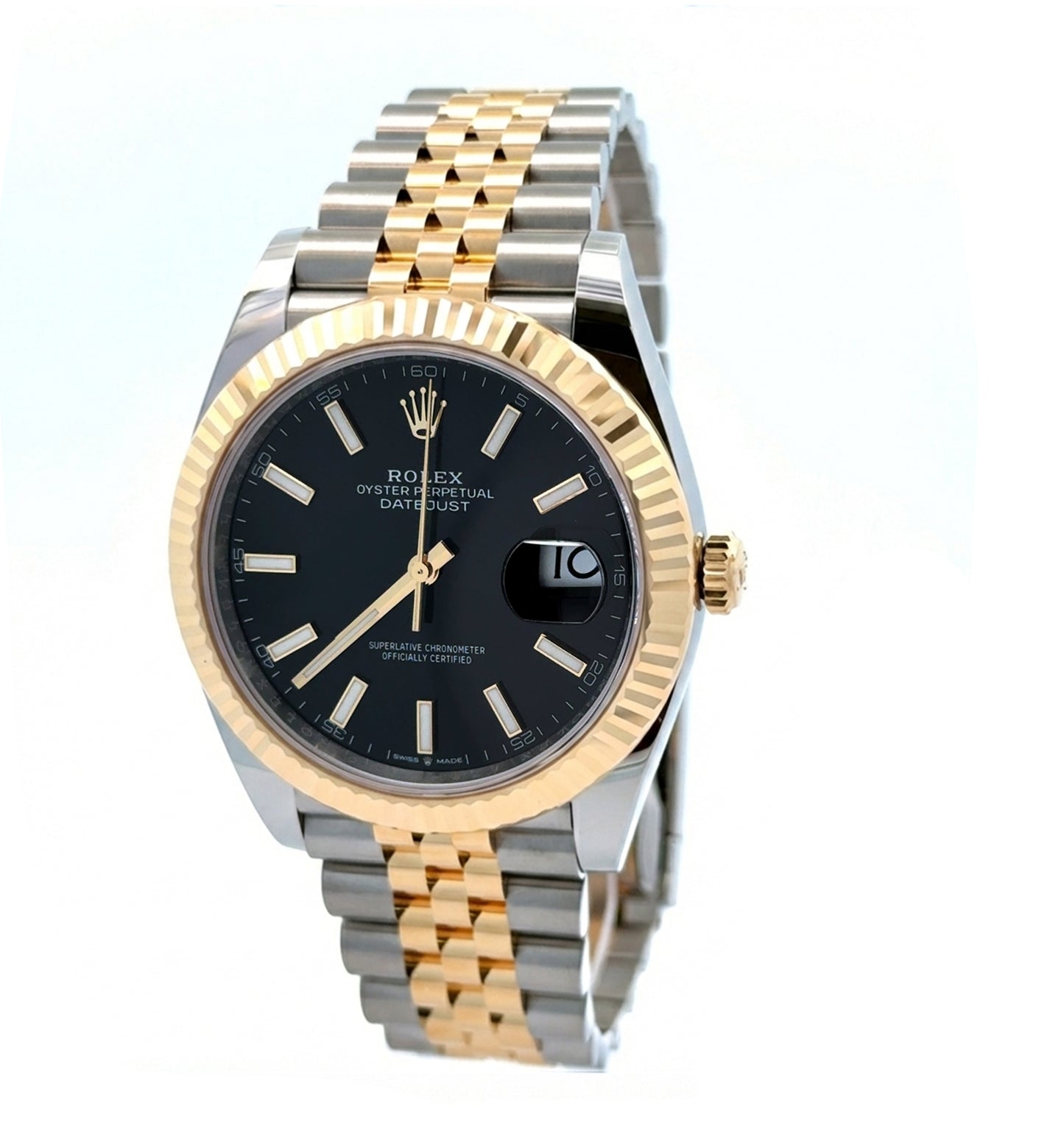 Rolex 41mm Date-Just in Two Tone Yellow Gold Jubilee Band and Black Index Dial New, 126333, classy men watch, Rolex lover. 