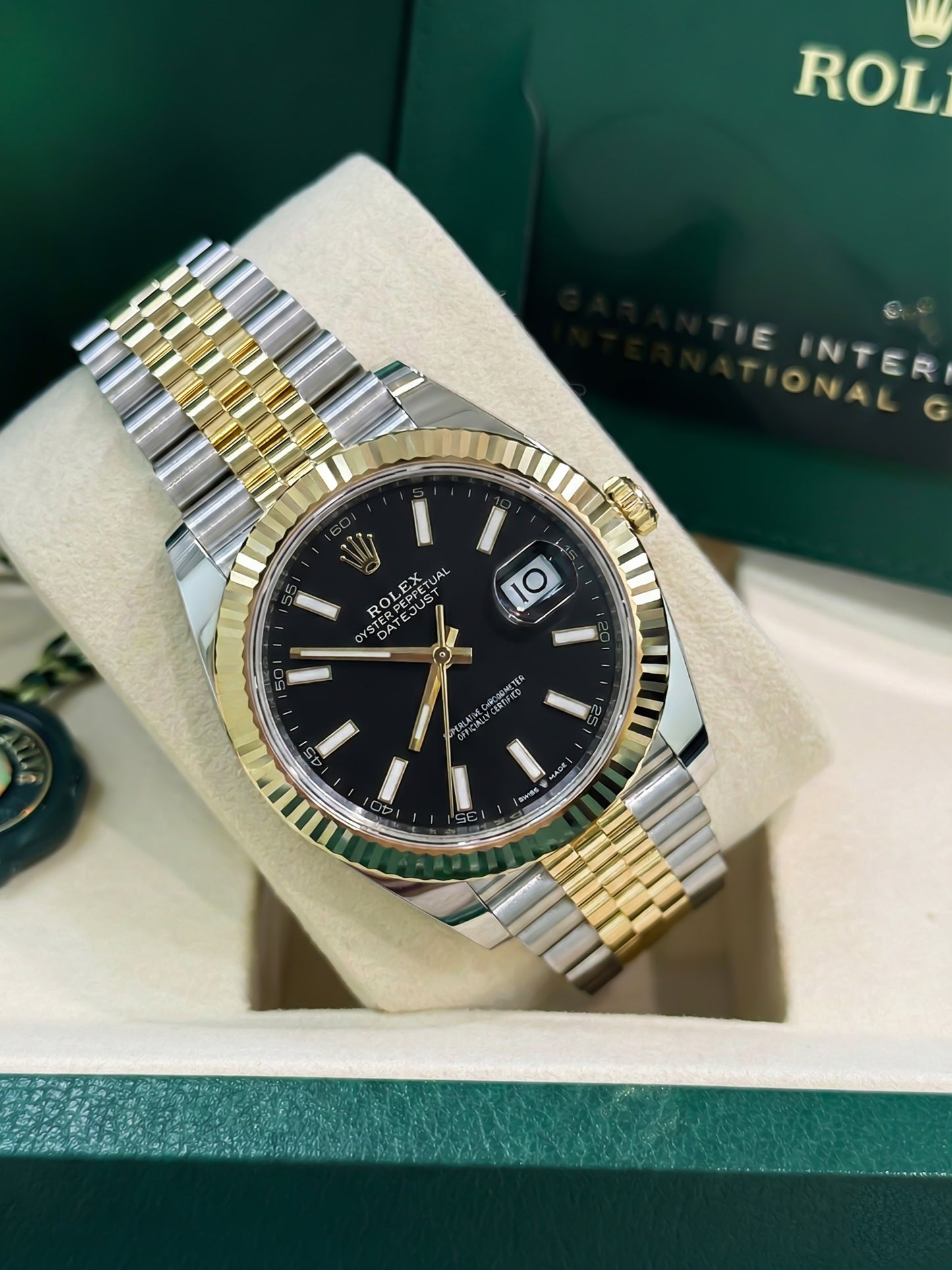 Rolex 41mm Date-Just in Two Tone Yellow Gold Jubilee Band and Black Index Dial New, 126333, classy men watch, Rolex lover. 