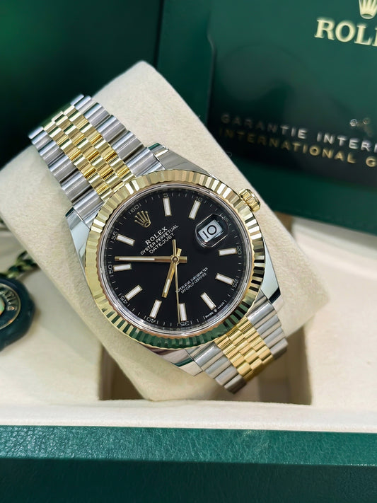 Rolex 41mm Date-Just in Two Tone Yellow Gold Jubilee Band and Black Index Dial New, 126333, classy men watch, Rolex lover. 