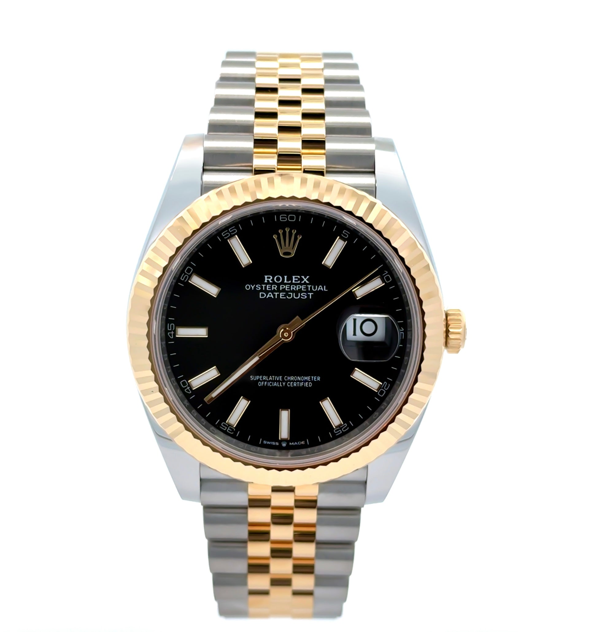 Rolex 41mm Date-Just in Two Tone Yellow Gold Jubilee Band and Black Index Dial New, 126333, classy men watch, Rolex lover. Two tone 18k yellow gold Rolex date just 2