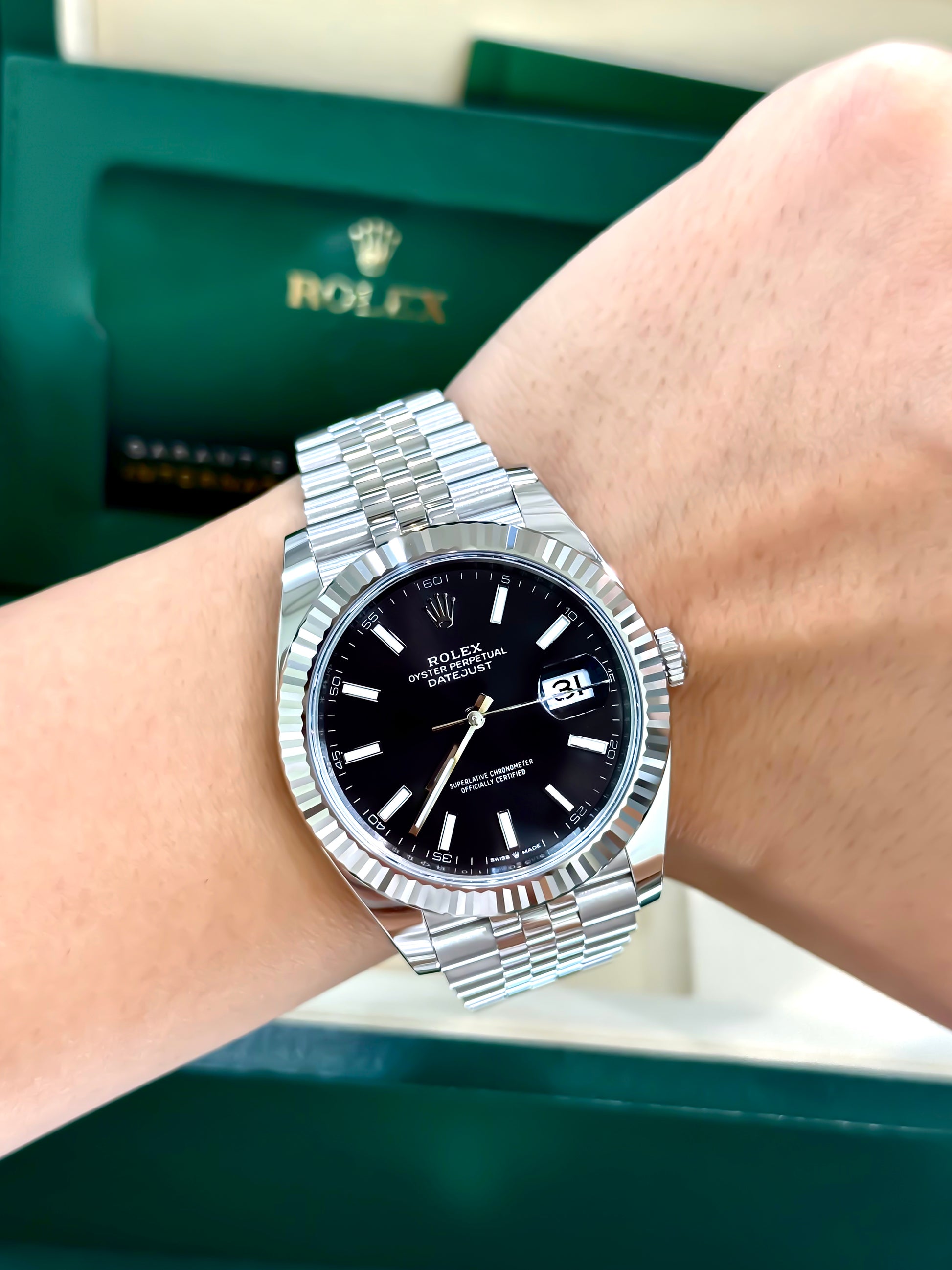 Rolex Date Just 41mm 126334 Black Index Dial with Stainless Steel Jubilee Band New, date just 2 Rolex. Date just II. Black stick dial. 