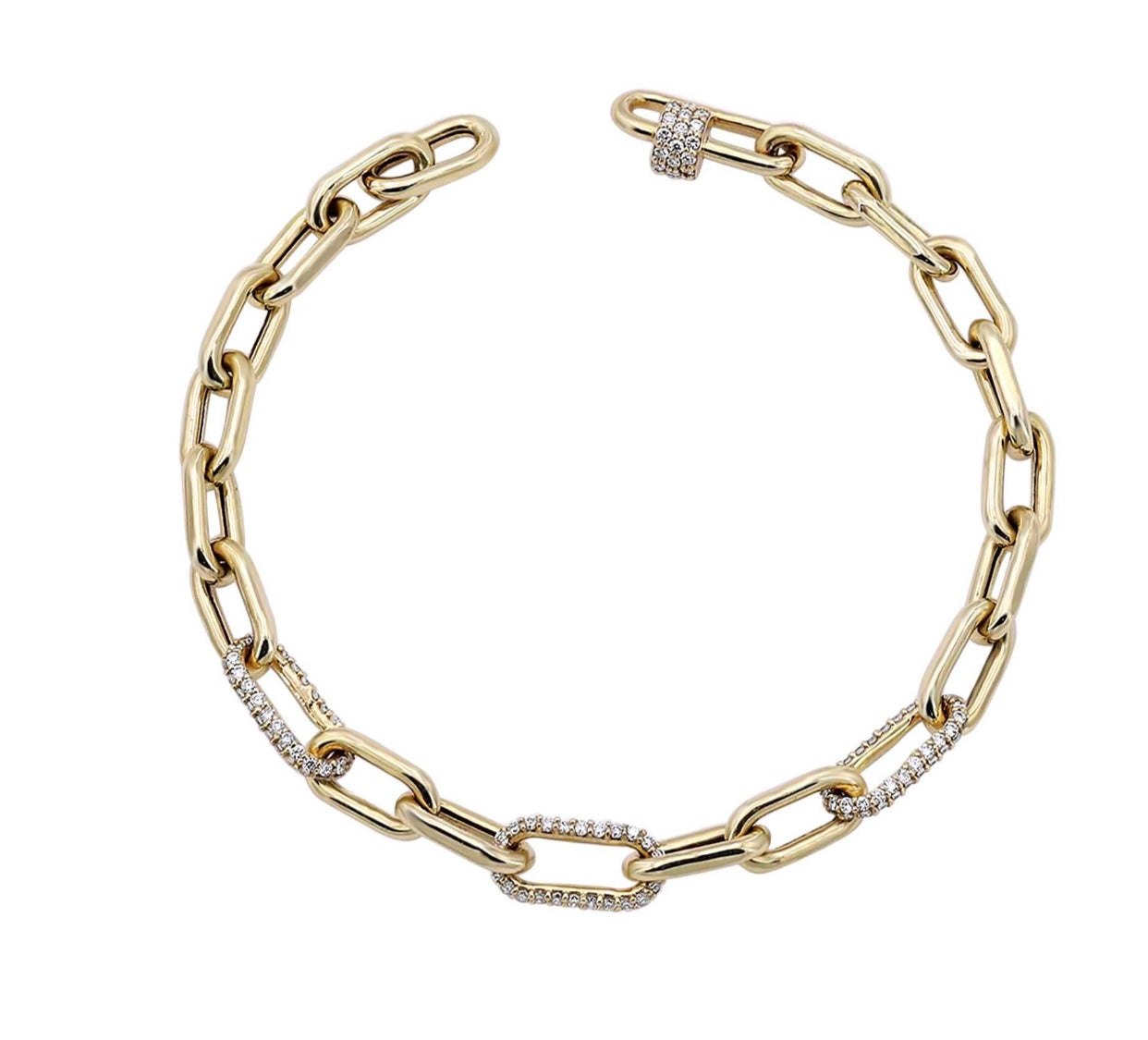 14K Yellow Gold Diamond Paperclip Bracelet