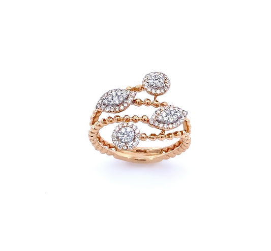 18K Rose Gold Diamond Multi Shape Layer Ring