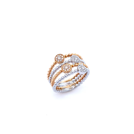 18K Rose Gold and White Gold Diamond Layer Ring