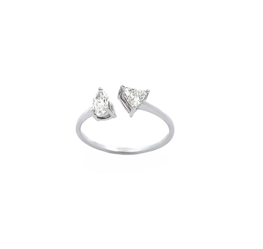 18K White Gold Trillion and Pear Shape Diamond Ring