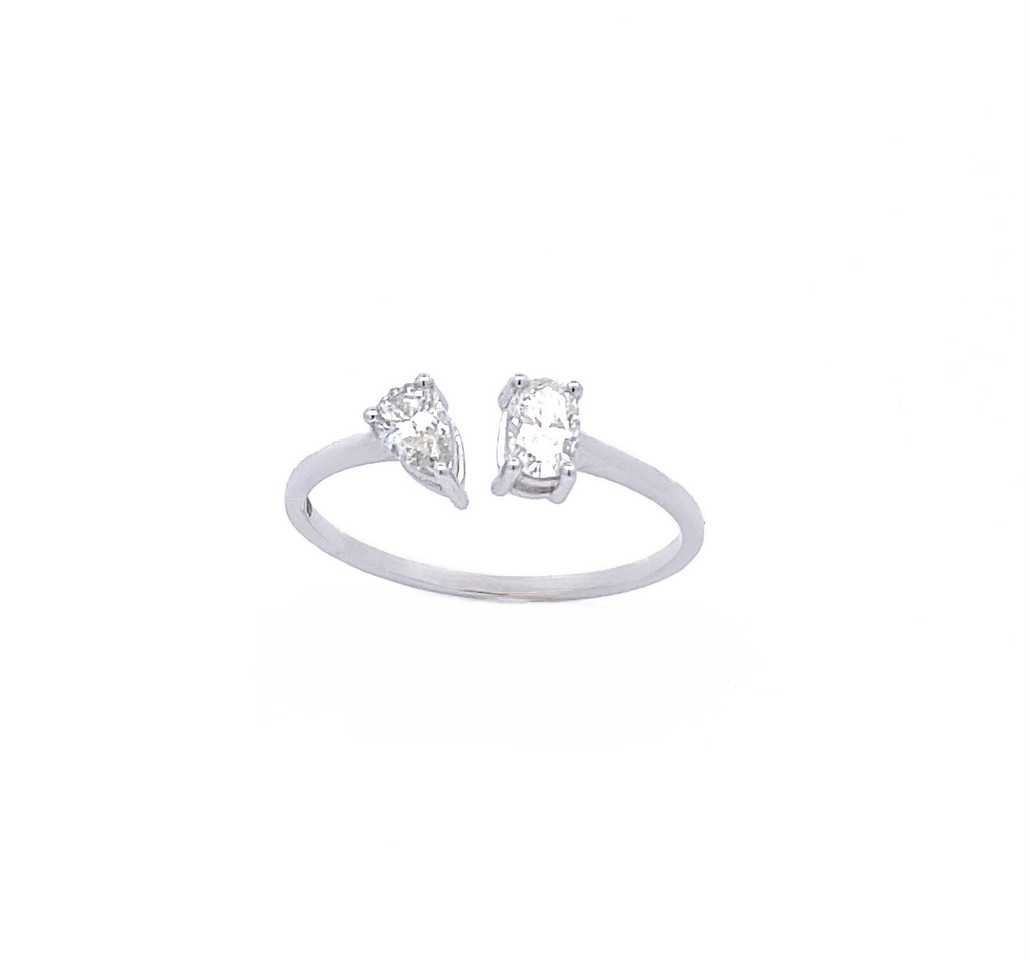 18K White Gold Pear Shape and Oval Diamond Ring