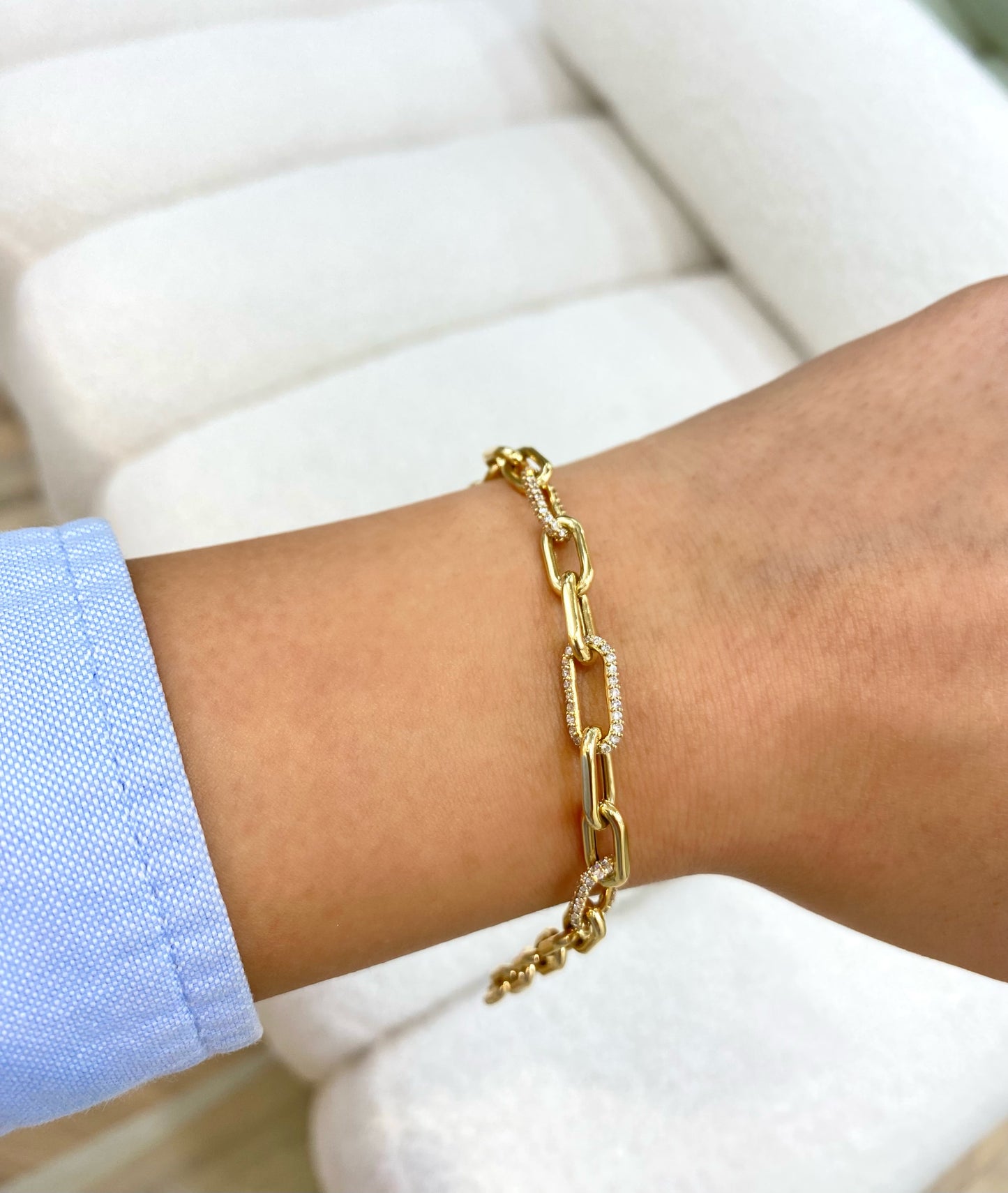 14K Yellow Gold Diamond Paperclip Bracelet