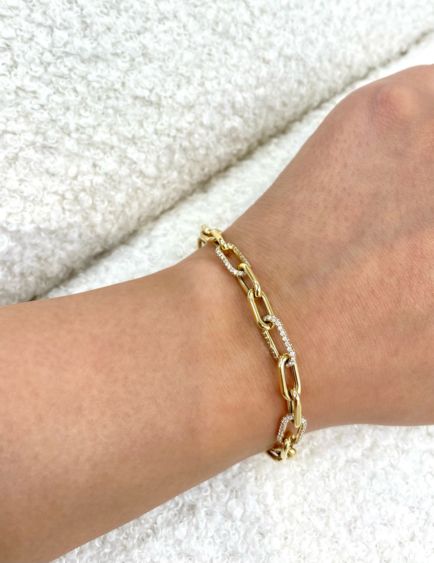 14K Yellow Gold Diamond Paperclip Bracelet