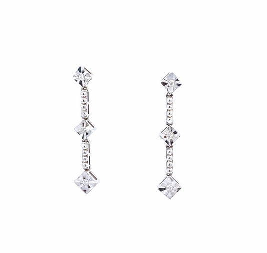 14K White Gold Diamond Drop Earrings