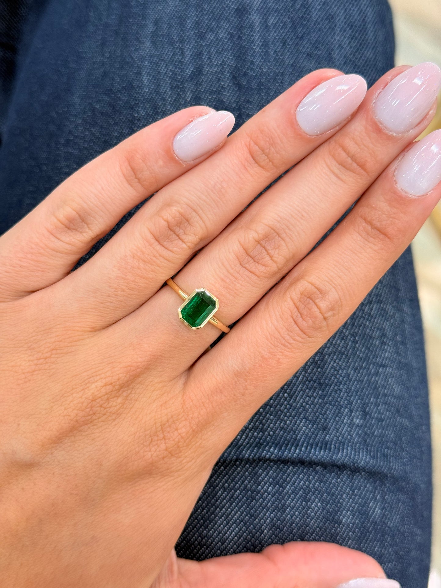 14K Solid Yellow Gold Green Emerald Ring