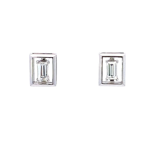 Trendy 14K White Gold Emerald Cut Diamond Stud Earrings