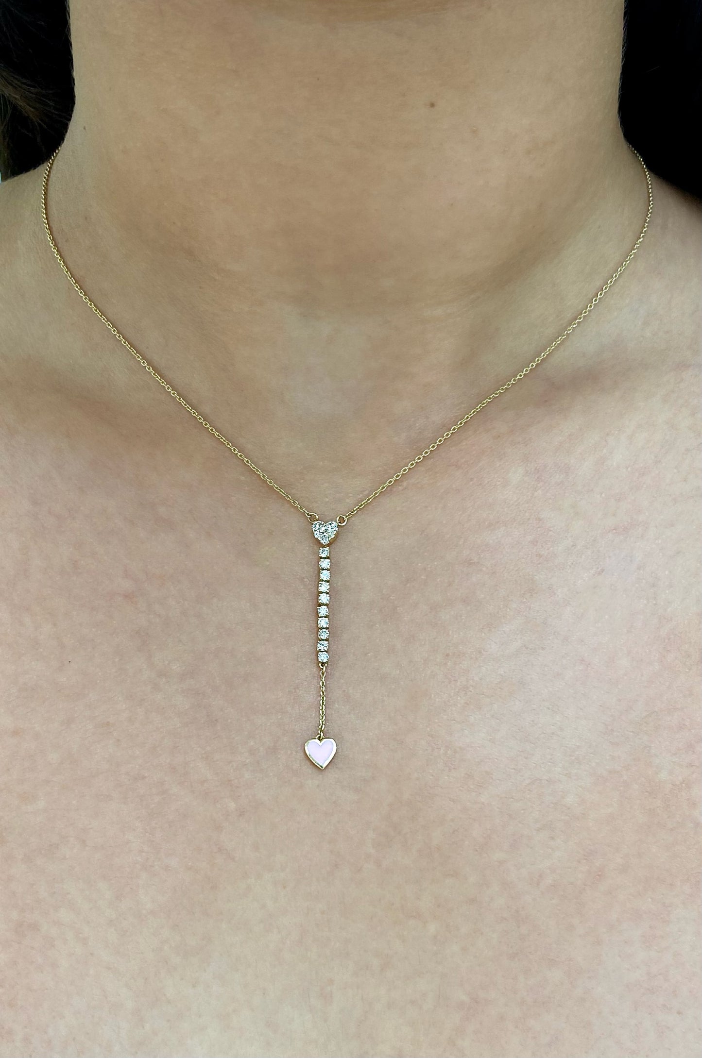 Sparkling Heart Diamond Long Drop Enamel Necklace