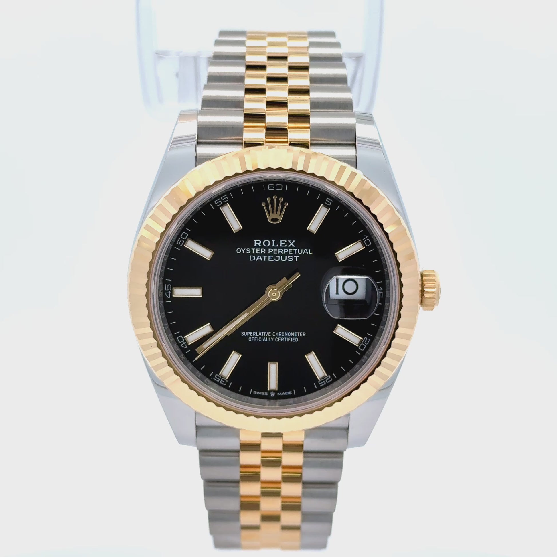 Rolex 41mm Date-Just in Two Tone Yellow Gold Jubilee Band and Black Index Dial New, 126333, classy men watch, Rolex lover. Two tone 18k yellow gold Rolex date just 2