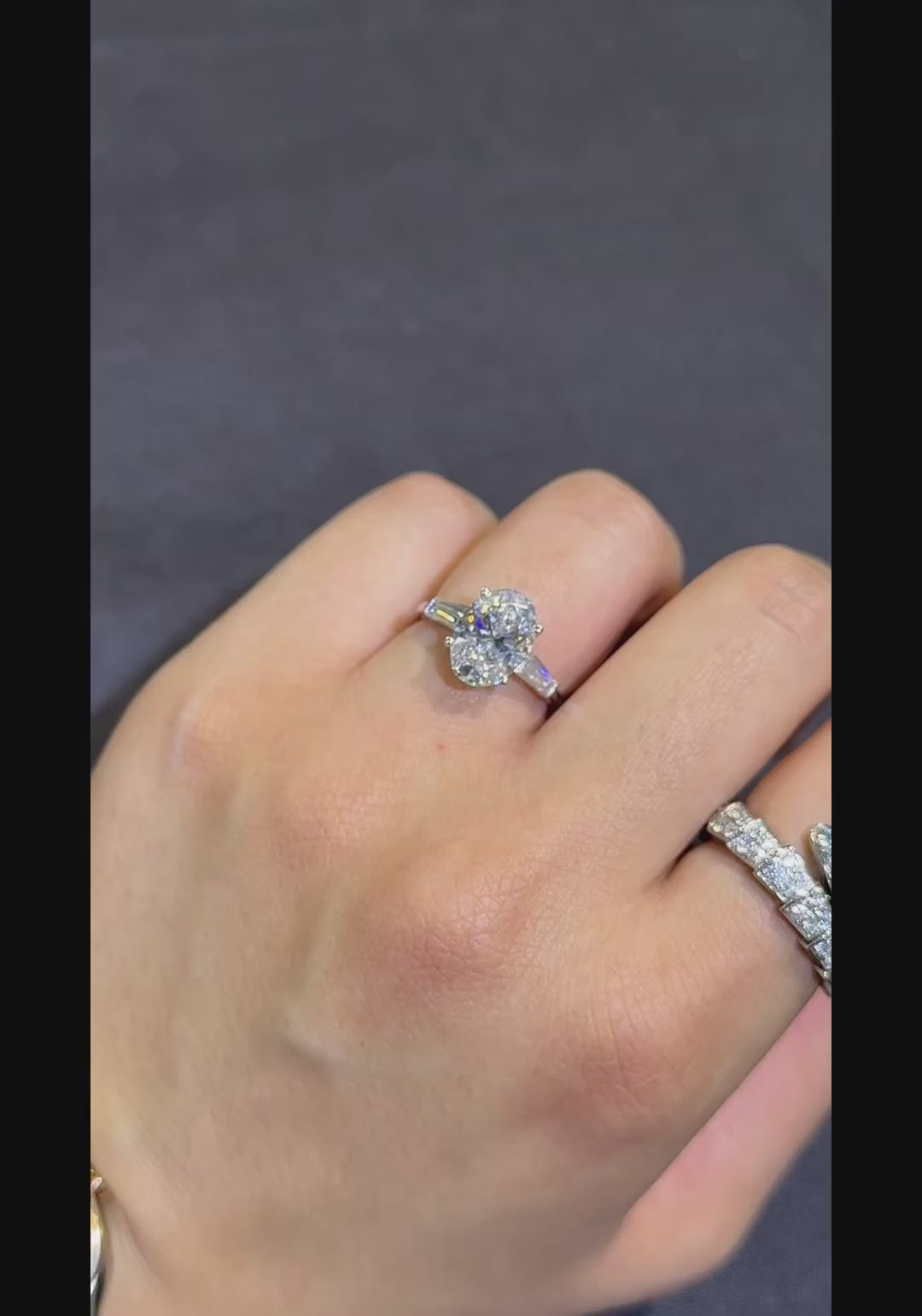 3.60CT Oval and Tapered Baguette IGI Certified Lab-Grown Diamond 3 Stone Engagement Ring. Proposal Ring. Bridal Ring. Lab Grown Engagement Ring. 