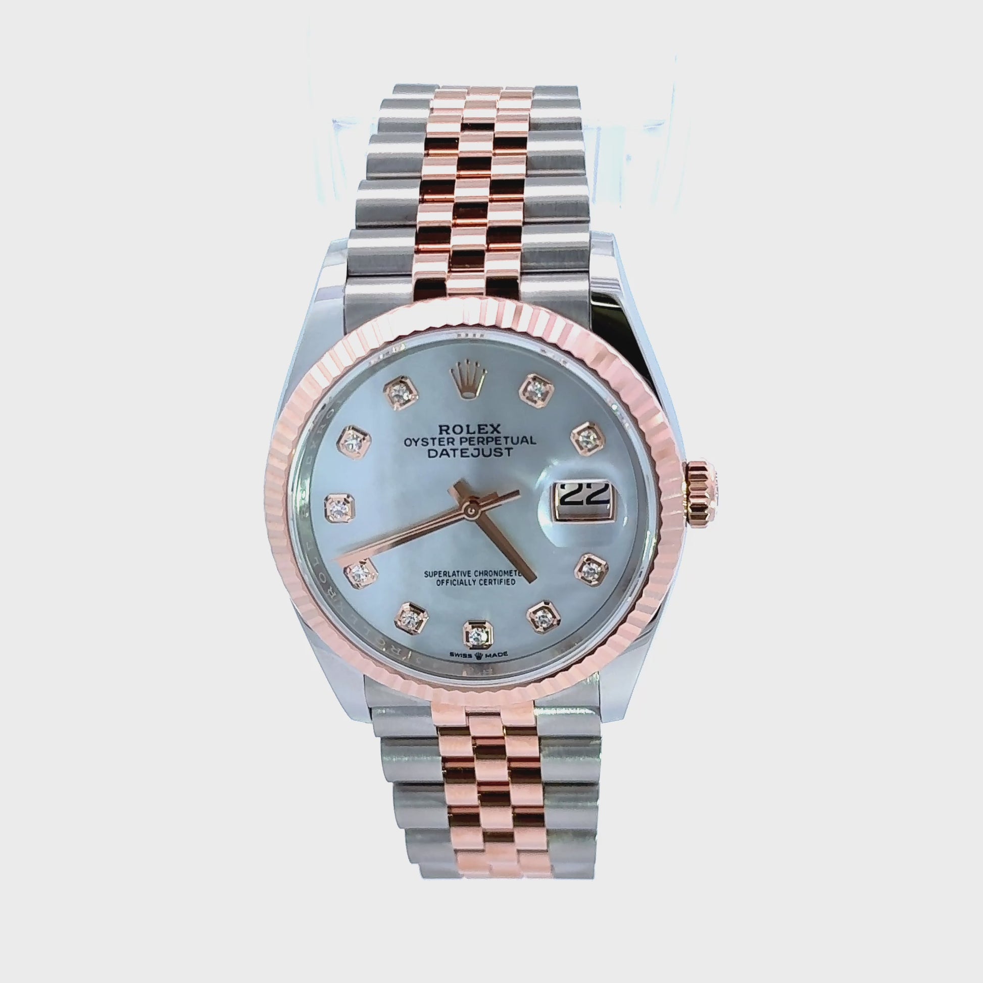 Rolex Datejust 36MM 126231 Jubilee Steel & 18K Rose Gold MOP Diamond Dial, Two tone Rolex with jubilee band and fluted bezel and mother of pearl diamond dial new 2026 