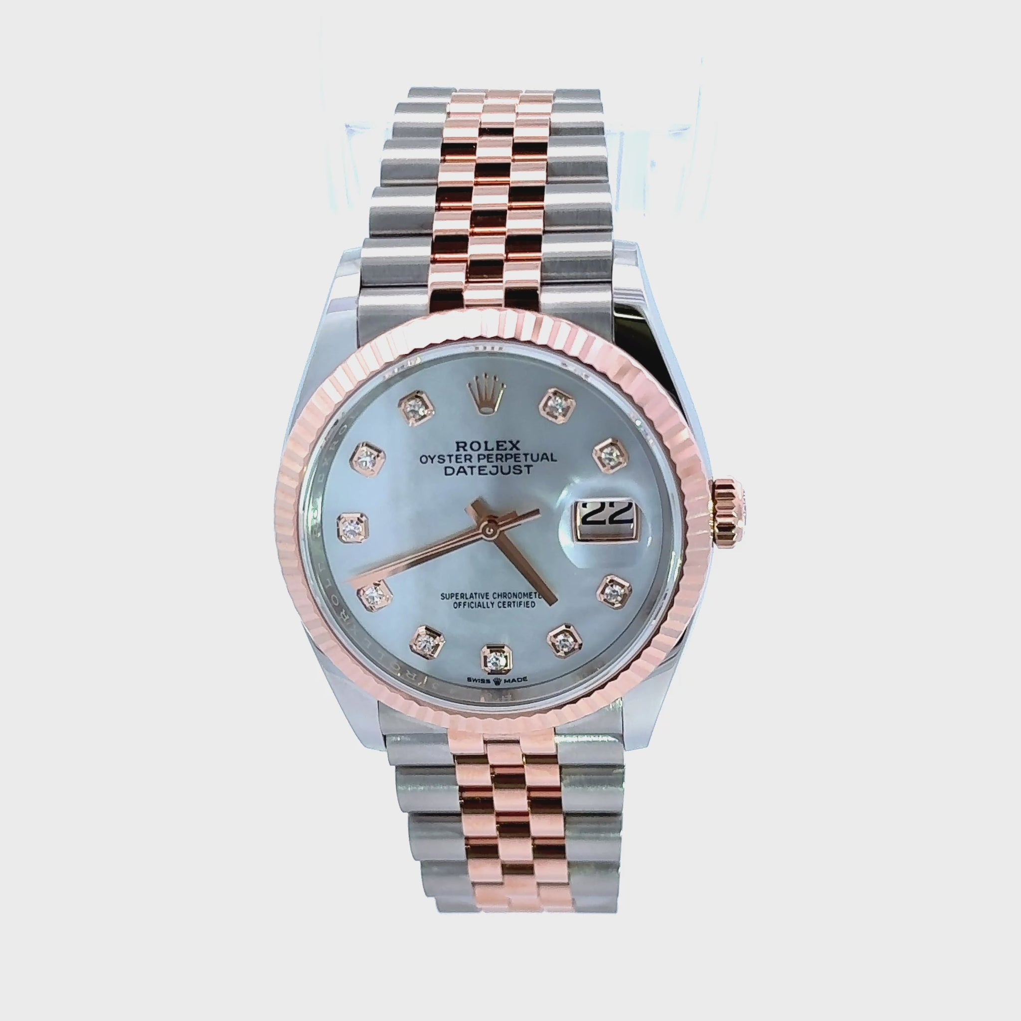 Rolex Datejust 36MM 126231 Jubilee Steel & 18K Rose Gold MOP Diamond Dial, Two tone Rolex with jubilee band and fluted bezel and mother of pearl diamond dial new 2026 