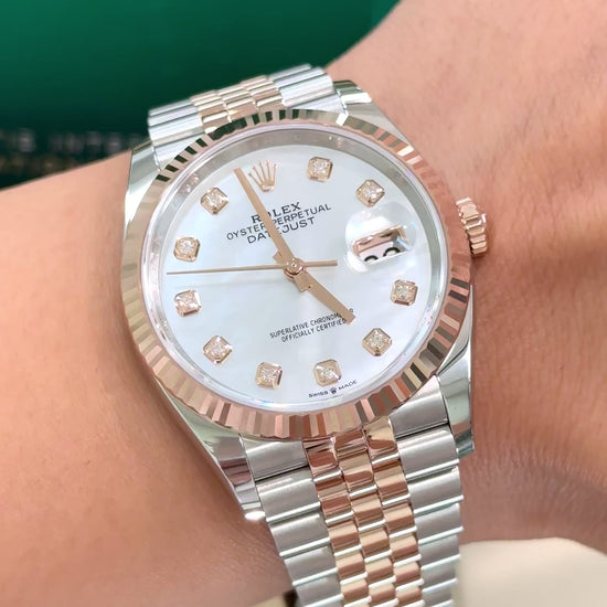 Rolex Datejust 36MM 126231 Jubilee Steel & 18K Rose Gold MOP Diamond Dial, Two tone Rolex with jubilee band and fluted bezel and mother of pearl diamond dial new 2026 