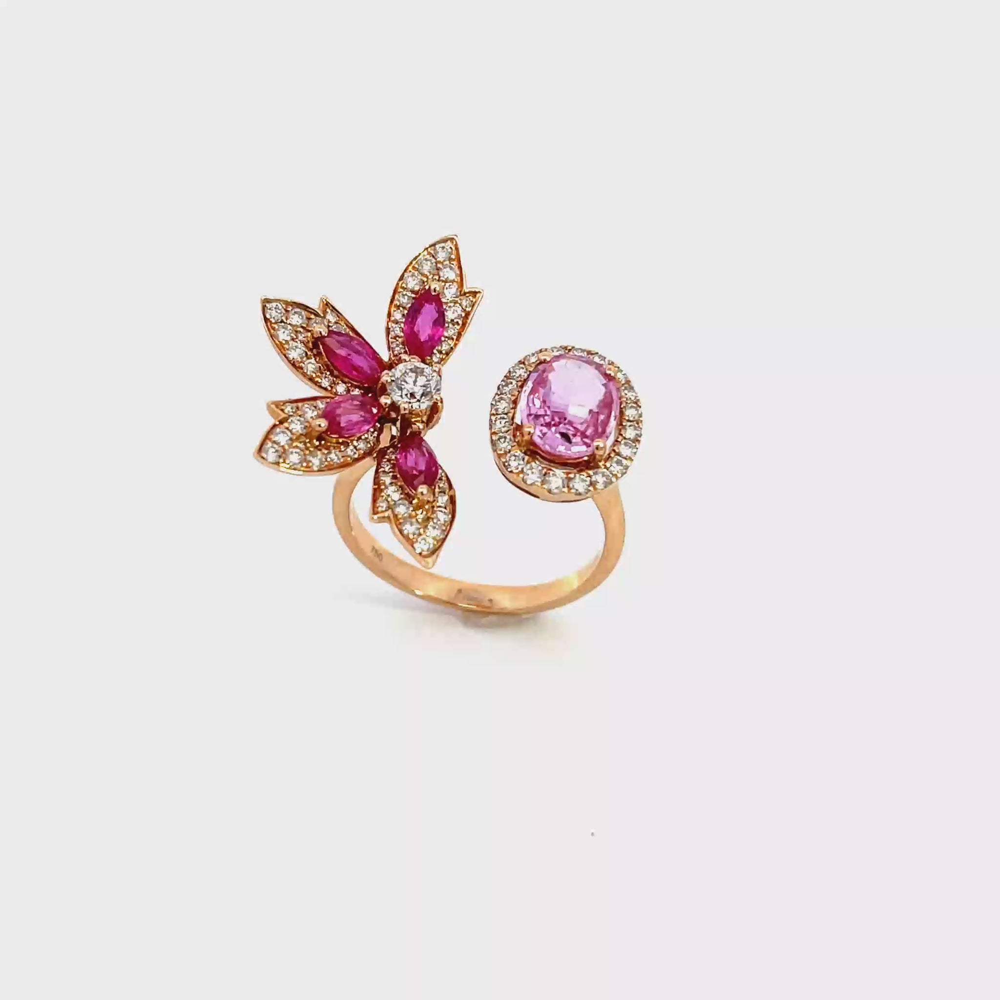 18K Rose Gold Natural Pink Sapphire and Diamond Open Statement Ring/ statement ring/ fancy diamond ring/ natural pink sapphire and diamond/ Oval Pink Sapphire ring/ Engagement Ring/ Fancy Diamond Ring/ Mon and Sun Ring/ Star Diamond Ring 