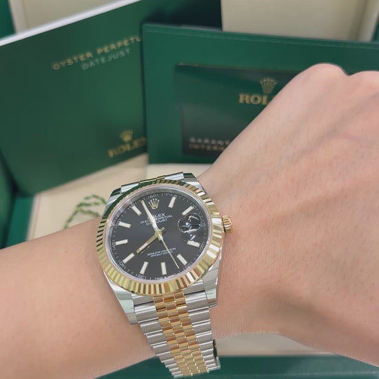 Rolex 41mm Date-Just in Two Tone Yellow Gold Jubilee Band and Black Index Dial New, 126333, classy men watch, Rolex lover. Two tone 18k yellow gold Rolex date just 2