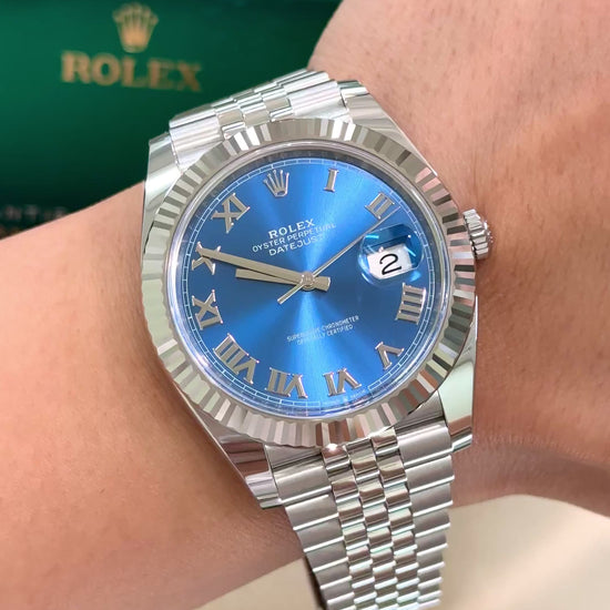 Rolex Date Just 41mm 126334 Blue Roman Numeral Dial with Stainless Steel Jubilee Band New, DATE just 2, date just II