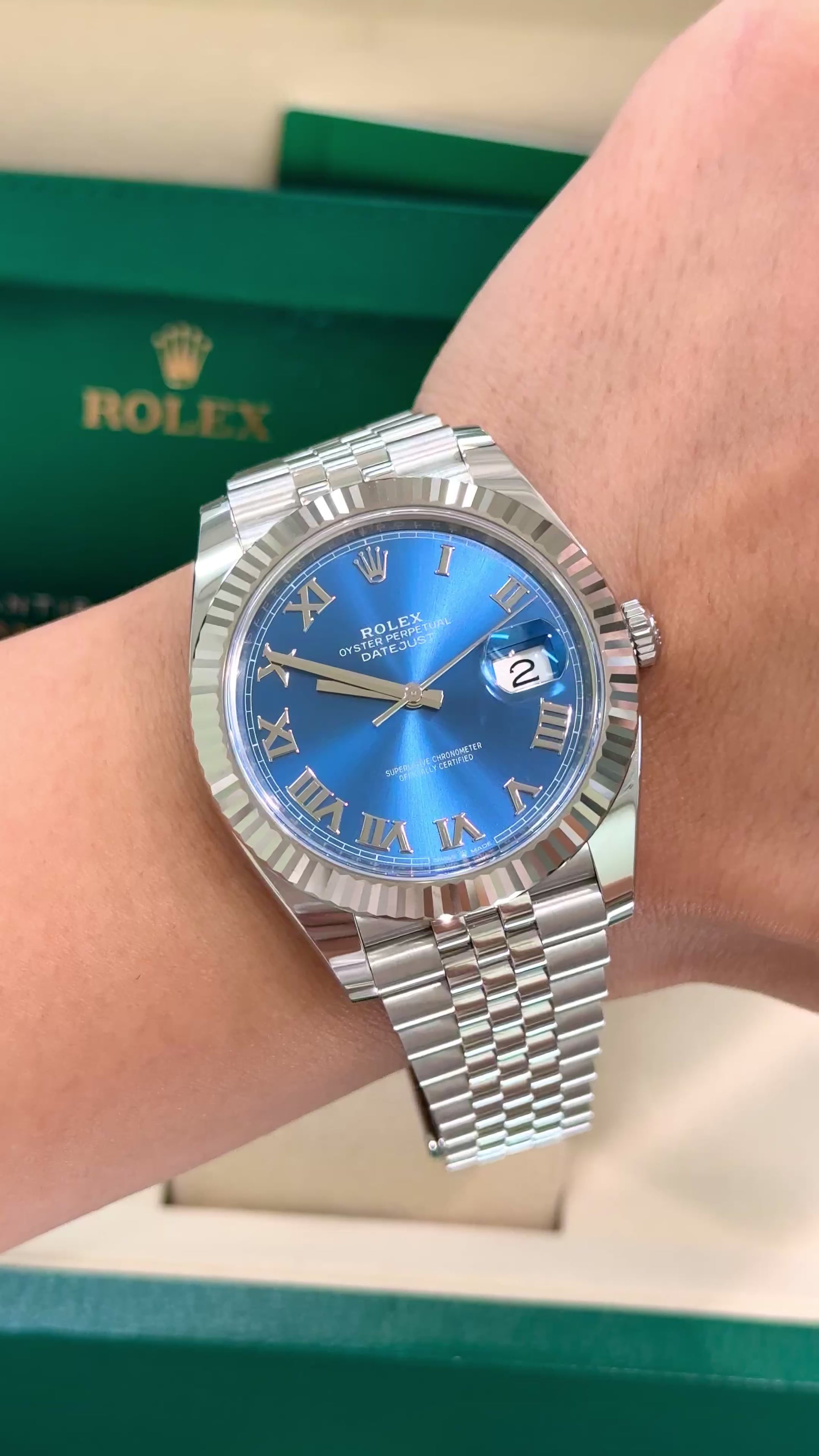 Rolex Date Just 41mm 126334 Blue Roman Numeral Dial with Stainless Steel Jubilee Band New, DATE just 2, date just II